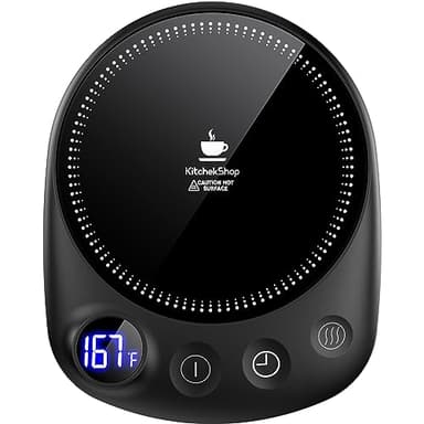 KitchekShop Coffee Mug Warmer - Fastest Heating & Highest Temperature, Coffee Cup Warmer for Desk Auto Shut Off, 4 Temp Settings & 1-12H Timer, Smart Electric Beverage Warmer for Coffee, Tea (Black) - Image 1