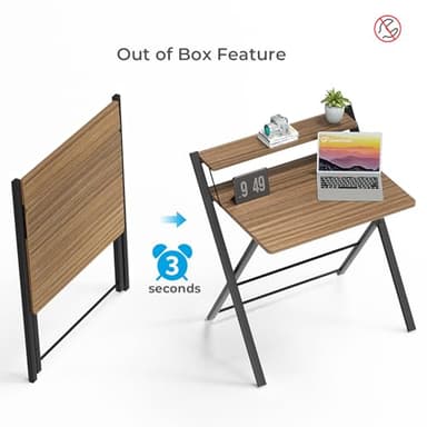GreenForest No Assembly Folding Desk, 2-Tier Compact Computer Desk with Shelf, Space Saving Foldable Table for Home Office, Dorm or Apartment, Portable Collapsible Sturdy Laptop Desk, Espresso - Image 4