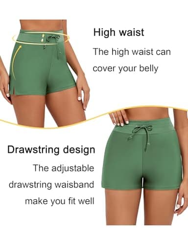 Tournesol Women's Swim Shorts High Waisted Bathing Suit Bottoms Tummy Control Swimsuit Tankini Boy Shorts Olive Green - Image 4