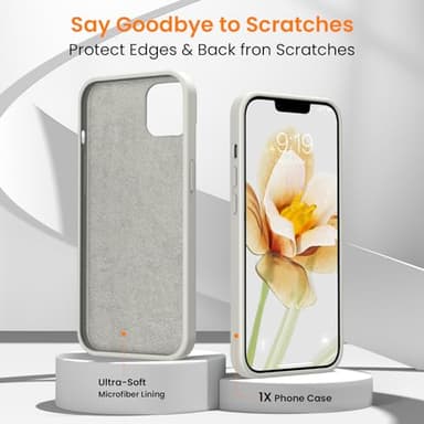 OuXul for iPhone 14 Case, iPhone 13 Case Shockproof Liquid Silicone Protective Phone Case with Soft Anti-Scratch Microfiber Lining Ultra Slim Drop Protection Phone Cover 6.1 inch(Stone) - Image 5