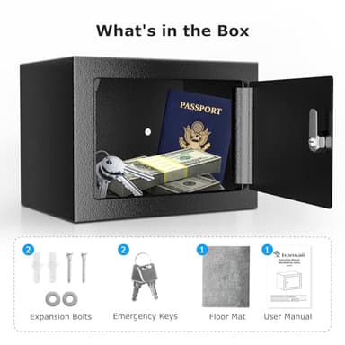 Bonsaii Safe Box with Key Lock, Steel Security Lock Box, 0.23 Cubic Feet, 9.06" W x 6.69" D x 6.69" H, Small Hidden Safe for Cash Jewelry - Image 6