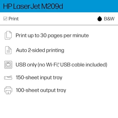 HP LaserJet M209d Laser Printer, Black and White, Automatic Duplex, USB Connection Only (Cable Included), Ideal in Home Office (8J9L0F) - Image 2