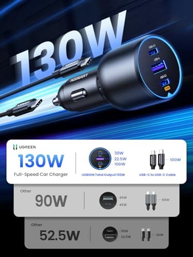 UGREEN 130W USB C Car Charger, PD 100W +PD 30W Type C Car Charger Adapter Compatible with iPhone 17/17 Air/17 Pro/17 Pro Max/16/15/14/13/12 Series, Galaxy S24 S23 Ultra, iPad, MacBook, and More - Image 2
