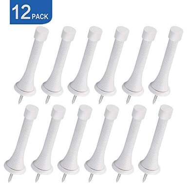 HOMOTEK 12 Pack Spring Door Stops,3-1/8” Heavy Duty Door Stop - Flexible Spring Door Stopper with Low Mounted White Rubber Bumper Tips, White - Image 7