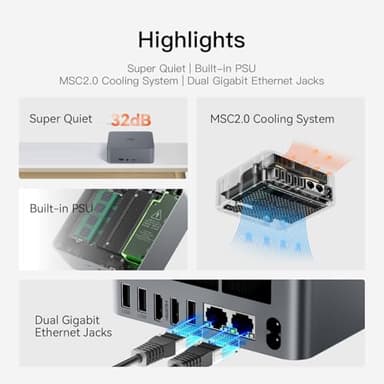 Beelink EQR5 Mini PC,AMD Ryzen 7 5825U Processor(8C/16T,up to 4.5GHz),16GB DDR4 RAM 500GB NVMe PCIE3.0x4 SSD,Mini Computer Support 4K Dual Screen Display/WiFi 6/BT5.2/Dual LAN/USB 3.0 - Image 4