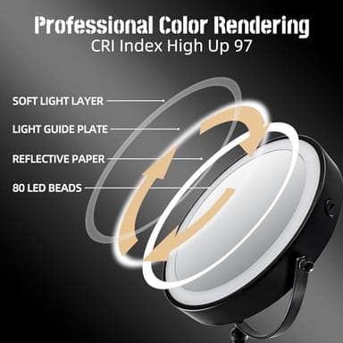 WIZCHARK 9 "Large Light Makeup Mirror, 1x / 10x True HD Magnifying Mirror, 3-Color LED Light dimmable, 2 Rechargeable Makeup Mirrors 360° Rotation, Standing Desk Makeup Mirror, Black - Image 2