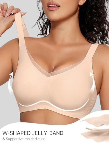 OEAK Womens Wireless Bras V Mesh Comfortable Bralette Supportive Tshirt Bra No Underwire Seamless Push Up Everyday Bras Nude L - Image 3