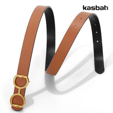 KASBAH Reversible Leather Belt for Women Two-in-One Ladies Leather Belt for Pants Jeans Dresses With Gold Buckle - Image 6