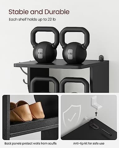 VASAGLE 7-Tier Vertical Shoe Rack, Narrow Shoe Storage Organizer with Hooks, Slim Corner Tower Shelf, Space-Saving for Entryway and Bedroom, Black ULBS200T16 - Image 6