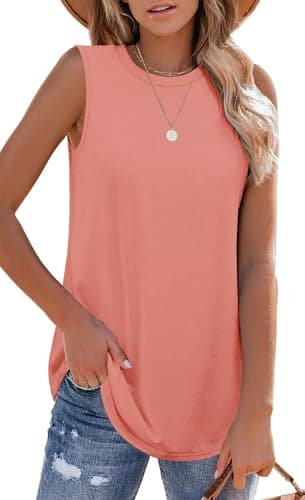 OFEEFAN Summer Tops for Women 2025 Vacation Women's Tank Tops Sleeveless Travel Outfits for Women Pink Shirts XL - Image 2