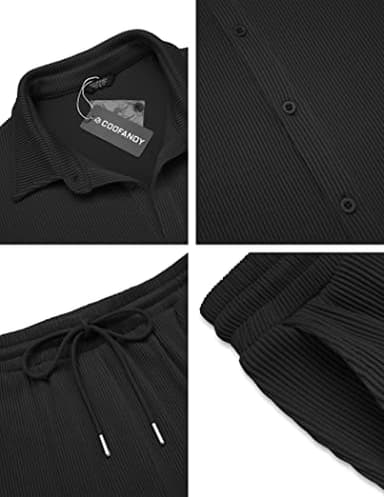 COOFANDY Men's 2 Piece Outfit Casual Short Sleeve Button Down Shirt Beach Summer Loose Pant Sets - Image 5