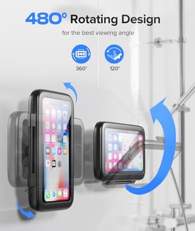LC-dolida Shower Phone Holder Waterproof 480 Rotation Phone Stand Case Mount for Bathroom Batheub Kitchen Wall Mirro Compatible with iPhone 17 16 15 14 13 Plus Pro Max XS XR up to 6.8" Cell Phone - Image 4