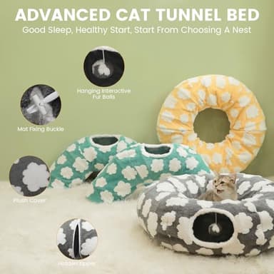 TSEB4TEP Cat Tunnel Bed for Indoor Cats,Soft Peekaboo Cave Cat Donut Tunnel with Washable Circle Cushion Central Mat, 3 Ways Shaped Round Pet Play Tunnel Toy for Kitten Puppy Rabbit Ferret Green - Image 2