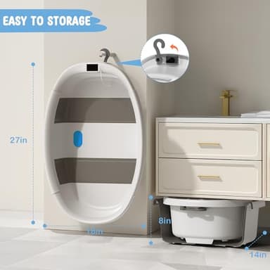 TOSGN Collapsible Baby Bathtub, 3s to Install, Baby Bath Tub with Soft Cushion & Thermometer, 0-36 Months Newborn Bathtub, Portable Travel Baby Tub, Grey - Image 5