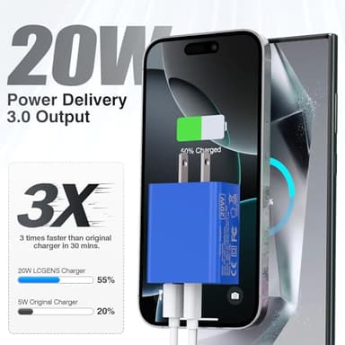 2 Pack USB C Charger, 20W PD Fast Charger Dual Port Plug Type C Charger Compatible for iPhone 16/15/14/1312/11/Pro/Pro Max/Plus/X/SE3 iPad Pro Cube,Galaxy S25/S24 Dark Blue - Image 2