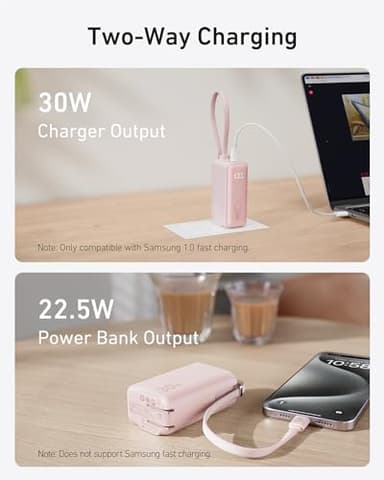 ANKER Power Bank USB C Charger Block, 3-in-1 5,000mAh Portable Charger with Built-in USB-C Cable and Foldable AC Plug, 30W Max Compact Battery Pack, for iPhone 15 Series, Galaxy, MacBook, and More - Image 4