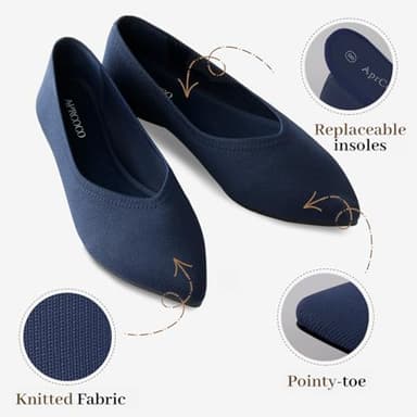 AprCoco Womens Pointed Toe Flats Knit Dress Washable Flats Slip On Ballet Shoes Women Comfort Office Low Wedge,Size 9.5，Navy - Image 2