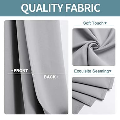 ChrisDowa Grommet Blackout Curtains for Bedroom and Living Room - 2 Panels Set Thermal Insulated Room Darkening Curtains (Light Grey, 52 x 63 Inch) - Image 3