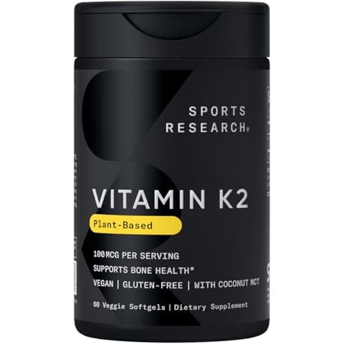 Sports Research Vitamin K2 as MK7 with Coconut MCT Oil | Non-GMO Verified, Vegan Certified (60 Veggie-Softgels) - Image 1