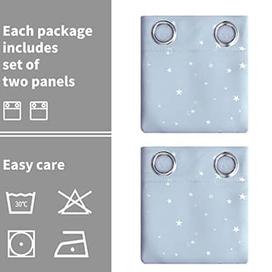 BGment Star Room Darkening Curtains for Kids Bedroom - Grommet Thermal Insulated Silver Star Print Kids Curtains for Living Room, Set of 2 Panels, Baby Blue, 52 x 72 Inch - Image 8