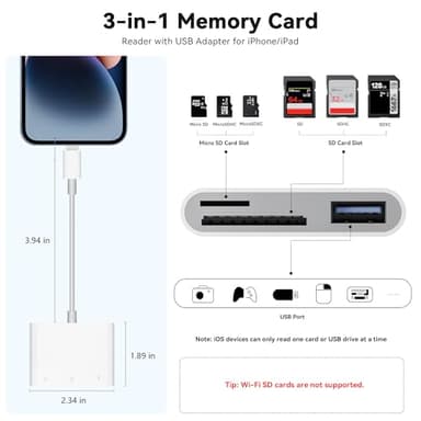 SD Card Reader for iPhone iPad, Micro SD Card Reader Memory Card Reader with USB Adapter Plug and Play Trail Game Camera Card Viewer Supports SD and TF Card No App Required - Image 3