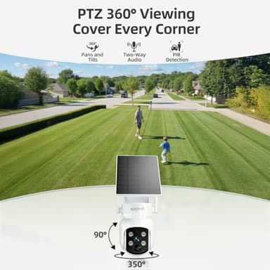 KCSNYO Solar Security Cameras Wireless Outdoor, 4MP Solar Powered, 4 Cam kit, Color Night Vision, 360° PTZ, 500G HDD Local Recording, No Monthly Fees - Image 7