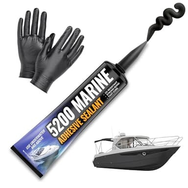 [Black] 5200 Marine Sealant - Fast Cure, High Bond Strength, UV Resistant Underwater 5200 Fast Cure, Marine Adhesive Sealant for Boats, Hulls, Decks, & RVs Marine Caulk Black with Gloves, Nozzle 3oz - Image 1