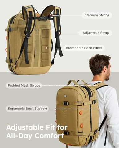 Tolaccea Travel Laptop Backpack, Large Carry on Backpack Flight Approved Convertible Duffle Luggage Bag Daypack Work Business Rucksack Fits 16" Laptop for Men Women 3 Carrying Ways, 40L-50L Expandable - Image 9
