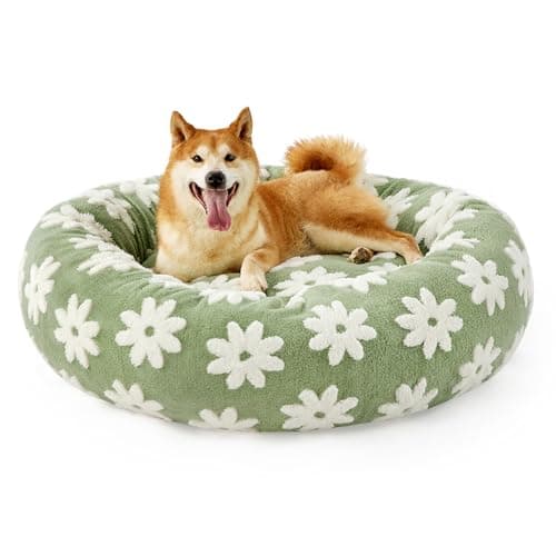 LE SURE Donut Large Dog Bed - Round Cat Beds for Indoor Anti-Anxiety Calming Pet Beds, Washable Cute Modern Beds with Jacquard Shaggy Plush & Anti Slip Bottom, 36 Inch, Green - Image 1