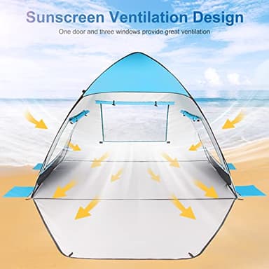 TOBTOS UPF 50+ Pop Up Beach Tent, Beach Umbrella, Automatic Sun Shelter 2-3 People UV Protection Portable Sunshade, Easy Set Up Baby Canopy Cabana, Lightweight with Carry Bag - Image 4