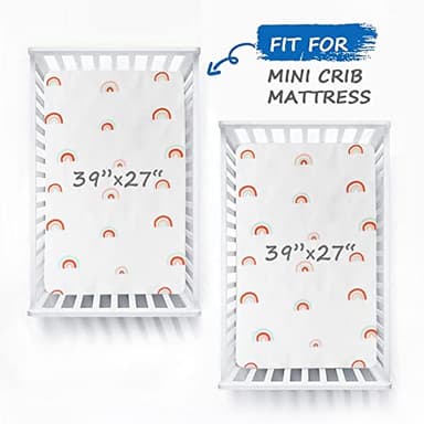 Pack and Play Sheets Boy Girl, 2 Pack Portable Playard Sheet Fits for Graco Pack N Play, Snug Fit Breathable Soft Fitted Playpen Sheet, Mini Crib Sheets, Rainbow - Image 3