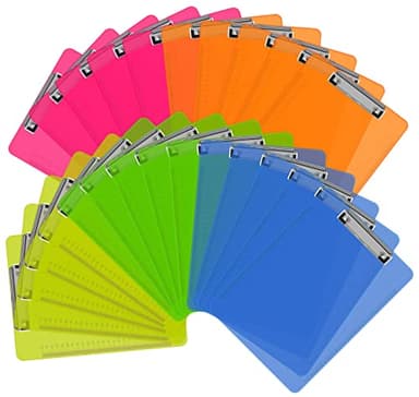 Clipboards, HERKKA 25 Pack Plastic Clipboards Low Profile Clip Standard A4 Letter Size, Assorted Transparent Color, for Classroom and Office Use - Image 1