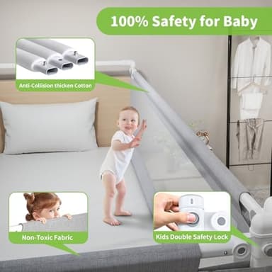 3-Piece King Size Bed Rail for Toddlers - Adjustable Baby Bed Rail Guard, Kids Safety Bed Rail for King Size Bed (78.7"x78.7"x74.8"-Grey - Image 5