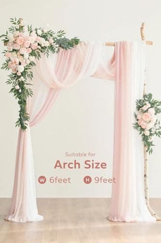 Ling's Moment Deluxe Pink Artificial Wedding Arch Flowers with Drapes Kit-Pack of 5, 2pcs Flower Arrangements 3pcs Hanging Sheer Drapes Blush Ceremony Arbor Reception Backdrop Rose Floral Decorations - Image 3
