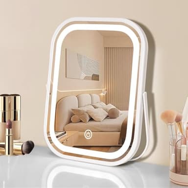 YEKKOPT Travel Makeup Mirror with Lights, Portable Small Beauty LED Vanity Mirror with Lights, 1200mAh Battery, Dimmable Touch Screen, Tabletop Folding Compact Mirror,Women Gift - Image 5