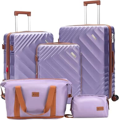 5 piece Luggage Set Expandable Suitcase 22x14x9 Airline Approved Carry on, ABS Hard Case Suitcases with Spinner Wheels, TSA Lock, (Purple, 5 Piece Sets(20/24/28/DB/TB)) - Image 1