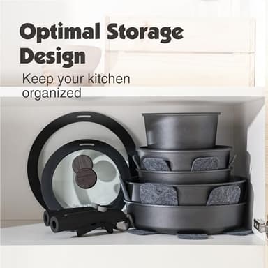 SENSARTE 17 Piece Pots and Pans Set, Nonstick Detachable Handle Cookware Set, Induction Kitchen Cookware Set with Removable Handle, Healthy Non Stick for RV, Dishwasher ＆ Oven Safe, PFOA Free (Black) - Image 3