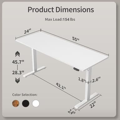 Agilestic Electric Standing Desk, 55 x 24 Inches Height Adjustable Desk, Sit Stand up for Work Office Home, Ergonomic Rising Computer Table with Memory Preset, White - Image 3