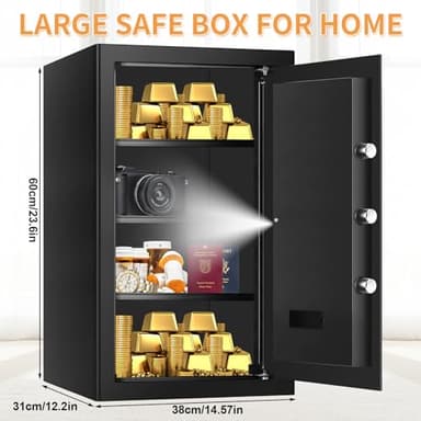5.0 Cub Large Home Safes Fireproof Wterproof, Anti-theft Fireproof Safe with Programmable Keypad, Spare Keys and Alarm Systerm, Digital Home Security Safe Box for Document Money Medicines - Image 2
