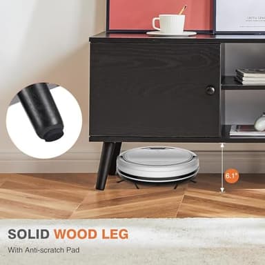 Sweetcrispy TV Stand for 55 60 inch TV, Modern Mid Century Entertainment Center with Storage, Media Console Table 2 Cabinet, Soft Hinge, Handle Door, Wooden Living Room, Office Furniture, Pure Black - Image 6