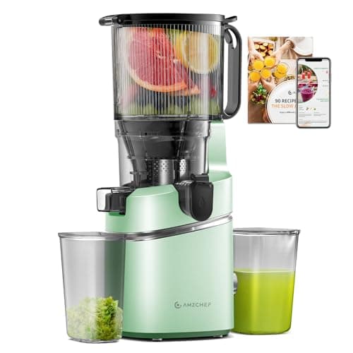 AMZCHEF Juicer Machines, 5.8" Extra Self-Feeding Cold Press Juicer for Whole Vegetable & Fruit, Juice Extractor Machine with Large Auger & Triple Strainers, Easy to Clean, High Juice Yield, Green - Image 1
