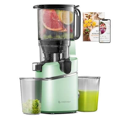 AMZCHEF Juicer Machines, 5.8" Extra Self-Feeding Cold Press Juicer for Whole Vegetable & Fruit, Juice Extractor Machine with Large Auger & Triple Strainers, Easy to Clean, High Juice Yield, Green - Image 1