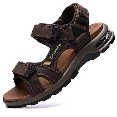 visionreast Mens Open Toe Leather Sandals Outdoor Hiking Non Slip Sandals Air Cushion Soprt Casual Beach Sandals - Image 1