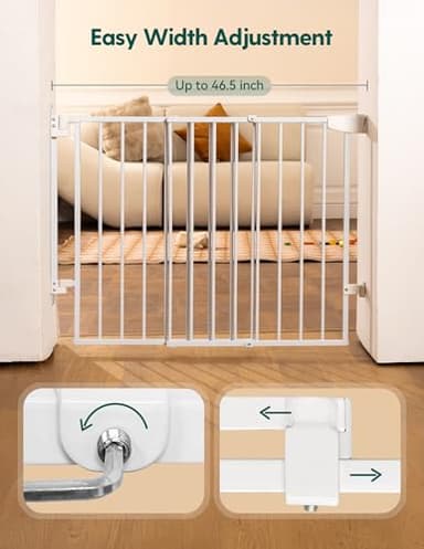 Babelio 29.7-46.5" No Bottom Bar Baby/Dog Gate for Stairs, House and Doorways, Auto Close Safety Pet Gates with Large Walk Thru Door, Hardware Mount, White - Image 6