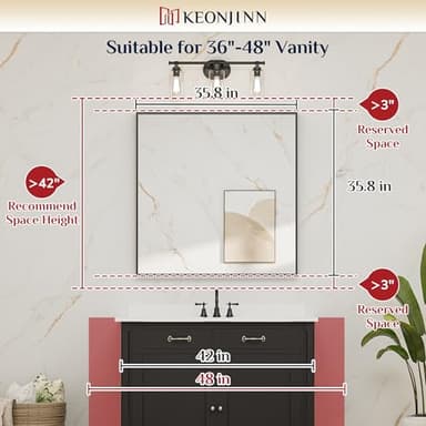 Keonjinn Brushed Gold Bathroom Mirror 36 x 36 Inch Gold Wall Square Mirror Metal Framed Rectangular Mirror for Bathroom Aluminum Alloy Frame Gold Vanity Mirror for Over Sink(Horizontal/Vertical) - Image 5