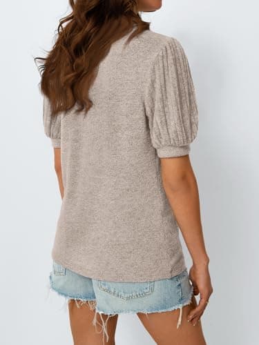 AUTOMET Womens Tops Summer Sweater Long Tunic Dressy Casual Blouses Business Cute Trendy Short Sleeve Shirt 2025 Khaki XL - Image 4