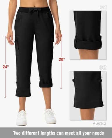 TBMPOY Womens Cargo Capris with Pockets Lightweight Hiking Capris Pants Quick Dry Casual Cropped Pants Summer Trip Cotton Black XL - Image 2