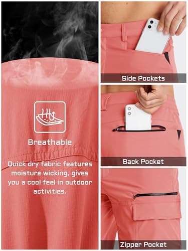 TACVASEN Mens Cargo Shorts Outdoor Lightweight Quick Dry Casual Summer Hiking Dress Work Shorts with Elastic Waist Pink, 38 - Image 5