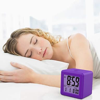 Plumeet Digital Alarm Clock for Kids with Snooze and Nightlight - Easy Setting Silicone Display Time, Date - Loud for Bedroom - Battery Powered (Purple) - Image 7