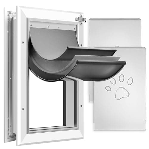 [Petoasis] Heavy Duty Aluminum Dog Door with Lock,3 Flap Insulated Doggie Doors with Installation Manual,Durable and Rust Resistant, Patent: USD1057087S, (Silvery White, XLarge for Door) - Image 1